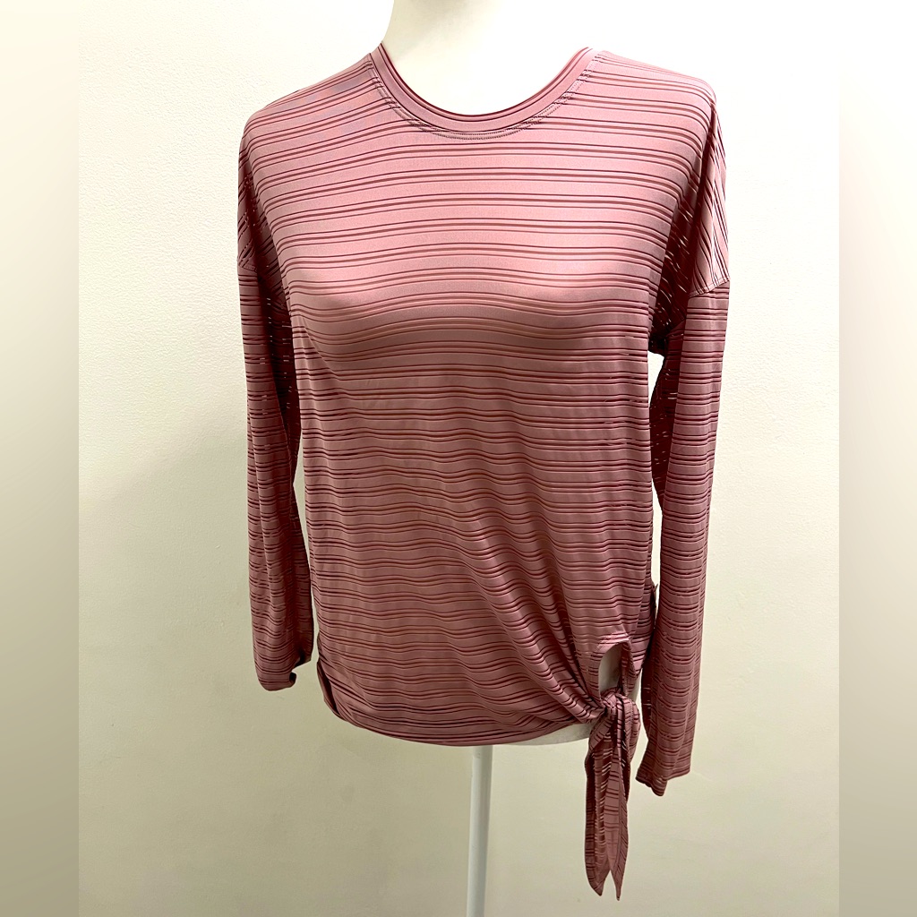 Lululemon Tie Your Practice Long Sleeve Stripe Mauve Shirt Euc